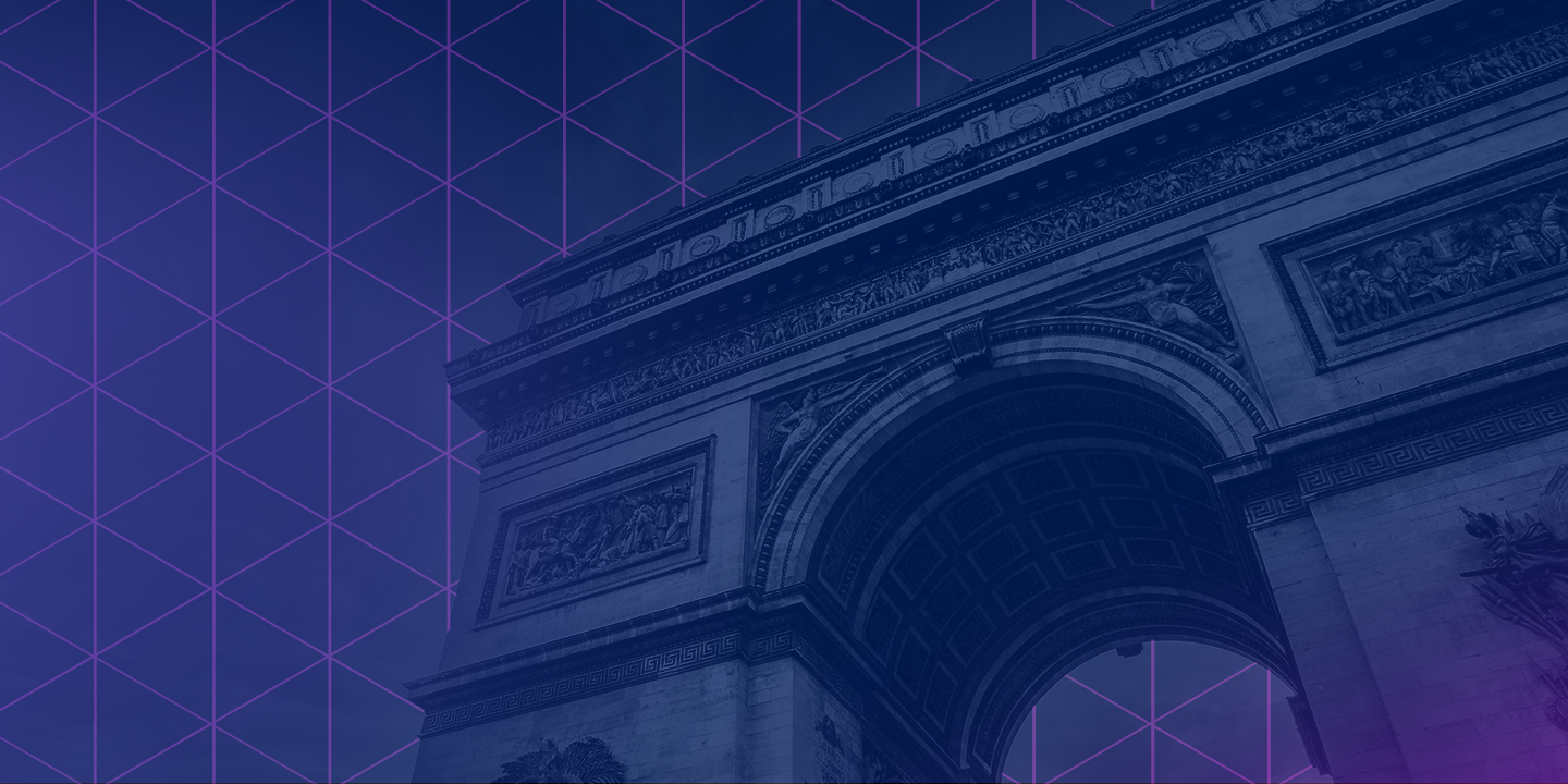 The Arc de Triomphe shaded in purple and pink.