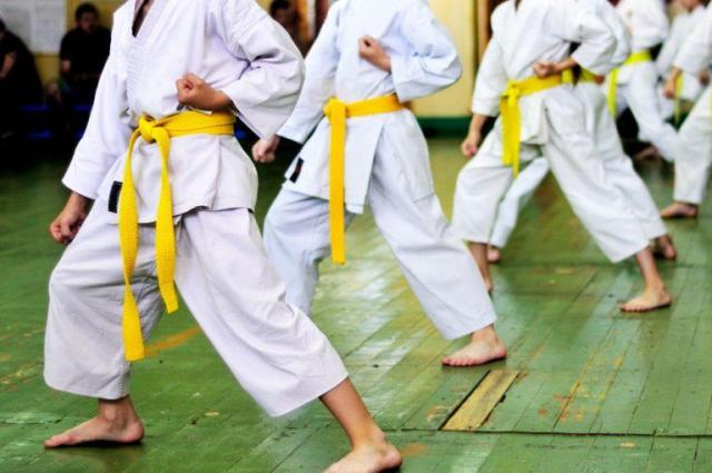 Kids of karate. Training and exam in karate.